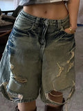 Shopmocho 2025 Spring Summer 5 Points Jeans Streetwear Hottie Washed Short Jeans for Women Y2k Fashion High Waist Wide Leg Jean