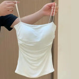 SHOPMOCHO Y2K Sexy Tank Tops Women Spaghetti Strap Crop Top With Bra Bodycon Sleeveless Cami Tube Top Basic Camisole Tees Korean Clothes