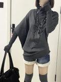Shopmocho Y2k American Vintage Slim Batwing Sleeve Autumn Sweaters 2000s Pure Color Subculture Casual Long Sleeve Pullovers Sweaters Chic