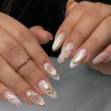 SHOPMOCHO 24pcs False Nails Glossy Green Summer Almond Fake Nail Tips Wearable Detachable Fashion Flower Print Press on Nails for Girl