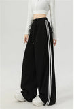 SHOPMOCHO Women Stripe Chic Straight Pant Autumn Spring Retro Sports Sweatpants High Waist Color Blocked Trouseres Lady Casual Streetwear