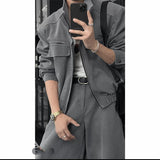 SHOPMOCHO Unisex Stand Collar Short Jacket Loose Wide Leg Pants Set Autumn Winter New Trendy Casual Streetwear Fashion Oversized Urban