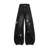 SHOPMOCHO Autumn New Men's 98% Cotton Jeans American Y2k Streetwear Hole Patchwork Design Denim Pants Youth Straight Baggy Stretch Jeans