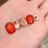 SHOPMOCHO 10pcs Festive Red Oval Short Press-On Nails with Cute Tomato Design Glossy Finish Holiday Nail Art Set for Women and Girls Wear
