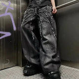 SHOPMOCHO Gothic Retro Baggy Unisex Mopping Pants Y2K Phantom Jeans High Street Spider Embroidered Patch Hip Hop Streetwear Straight Jeans