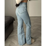 SHOPMOCHO Autumn Dislocation Design High Waist Split Jeans Straight Trousers
