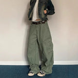 SHOPMOCHO Adjustable Waist American Retro Loose Straight Leg Women's Work Trousers Multiple Pockets Cleanfit Long Pants Comfortable Casual