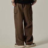 Shopmocho Men's Sweatpants 2025 Spring Autumn Vintage Japanese Wide Leg Straight Loose Button Big Pockets Cargo Pants Drawstring Trousers