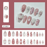SHOPMOCHO 24pcs False Nails Glossy Green Summer Almond Fake Nail Tips Wearable Detachable Fashion Flower Print Press on Nails for Girl