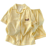 SHOPMOCHO Y2K Embroidery Plaid Dachshund 2PC Set Women's Pajamas Sweet Cute Short Sleeve Shorts Pajamas Lapel Neck New Summer Homewear