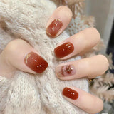 Shopmocho 24pcs Detachable Short Press on Nails Y2k rhinestone False Nails with Glue Ballet Sweet Cool Girls Artificial False Nails Tips