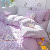 SHOPMOCHO Princess Bedding Set  French Style Wash Cotton Solid Color Seersucker Summer Soft 2026New Bed Sheet Set Comforter Set