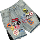 SHOPMOCHO Y2k American Denim Shorts Men and Women Hip Hop Rock Cartoon Pattern Patch Blue Loose Jeans Harajuku Retro Fitness Casual Shorts