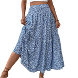 Shopmocho Women's Fashion Pleated Floral Print Elastic Waist Loose Splicing A Line Skirt Skirts for Women Women's Skirt Skirts for Women
