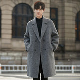 SHOPMOCHO 2025 Fall Winter New Double Faced Wool Overcoat Men Loose Collar High End Men Outerwear Mid Long Length Fashion Coat Blend Mens