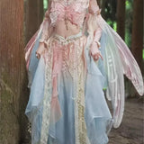 SHOPMOCHO Pink Butterfly Theme Exotic Dunhuang Feitian Hanfu Female Western Ethnic Style Heavy Embroidery Fairy Suit Role-playing Costume