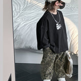 SHOPMOCHO Hip Hop Casual Loose Children's Pants Children's Four Seasons Pure Cotton Leopard Pattern Jeans Trendy Casual Pants