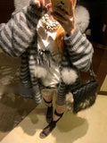 Shopmocho Harajuku Long Sleeve Hooded Cardigan Knit Women Casual Sweet Striped Sweater Pure Color Faux Fur Collar Streetwear 2025 Autumn