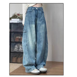Shopmocho Women' Curved Straight Wide Leg Light Blue Jeans Young Girl Denim Trousers Vintage Street Style Bottoms Female High Waisted Pant