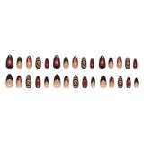 SHOPMOCHO 24pcs Golden Lines Patterns False Nails Dark Purple Blush French Fake Nails for Spice Girls Sweet Cool Almond Ins Nails Press On