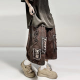 SHOPMOCHO ARENS Ripped Hole Denim Shorts Mens Streetwear Hip Hop Knee Length Pants Harajuku Vintage Baggy Casual Wide-leg Short Male