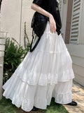 SHOPMOCHO White Tiered Ruffle Hem Skirt 2025 - High Waist Flowy A-Line Maxi Skirt, Summer Chiffon Layered Skirt with Pleats