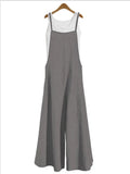 Shopmocho Women's Summer Sleeveless Jumpsuit Solid Color Wide Leg Bib Overalls Casual Loose Cotton Linen Straps Dungaree