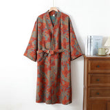 Shopmocho Lady New Kimono Print Flower Bathrobe Gown Sweat Steaming Bathrobe Shower Peignoir Pajamas Female Cotton Sleepwear Loungewear
