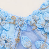 Shopmocho Women Blue Camisole Vest Bra Embroidery Flower Corsets Slim Fit Versatile Lady Corset Top Sexy Lace Rayon Ultra-Thin Thick Bra