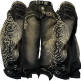 SHOPMOCHO American New Fashion Oversize Pattern Embroidered Baggy Jeans Men Y2K Gothic Harajuku Hip Hop Straight High Waist Wide Leg Pants