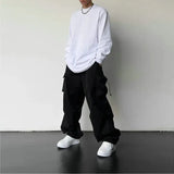 Shopmocho Men's Casual Cargo Pants Fashion Streetwear Classic Man Straight Wide-leg Pants Drawstring Workwear Trendy Loose Cargo Trousers