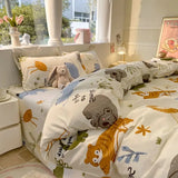 SHOPMOCHO Boys Girls Duvet Cover Set with Zipper Ins Cute Cartoon Bed Flat Sheet Pillowcases No Filler Twin Queen Size Fashion Bedding Set