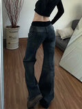 SHOPMOCHOAmerican Retro Low Waisted Jeans for Women's New Style Loose and Personalized Spicy Girl Design Washed Micro Flared Pants