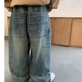 SHOPMOCHO Children's Retro Jeans Loose Straight Pants Wide Leg Pants for Boys and Girls 2025 New Spring Autumn Kid's Denim Pocket Trousers