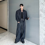 SHOPMOCHO Denim Set men 2025 Distressed Denim Set Short Lapel Jacket Cargo Pockets Straight Wide Leg Long Jeans Innovative Front Pockets
