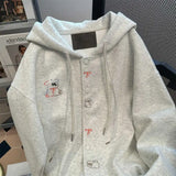 Shopmocho Vintage Cute Dog Print Sweatshirt Open Cardigan Men Women Autumn Loose College Style Casual Match Hat Hoodie Jacket