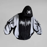 Shopmocho Y2K vintage zip up hoodie Harajuku Patchwork Gothic streetwear Hip Hop Oversized Hoodie Men women Sweatshirt Fashion Casual Tops