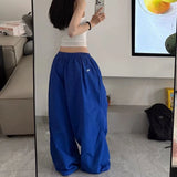 SHOPMOCHO Y2k American Women's Hip Hop Loose Wide Leg Jogger Pants 2026 Summer Pattern Embroidered Parachute Sweatpants Loose Pleated