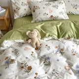 Shopmocho Pink Floral Bedding Set Soft Ins Single Double Queen Size Duvet Cover Flat Sheet Pillowcase Girls Home Totel Bed Linens