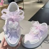 Shopmocho 4cm Wide Festoon Fishtail Organza Shoelaces Wave Chiffen Yarn Bow Laces Beauty White Casual Sneaker DE Training Shoes Laces
