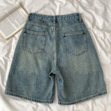 SHOPMOCHO Retro Denim Shorts Women Summer High Waist Loose Wide Leg Straight Short Pants Versatile Casual Half Pants Female Streetwear