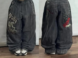 SHOPMOCHO Harajuku Vintage Hip-hop Pop Letters Embroidered Washed Baggy Jeans Ladies Y2K Gothic Fashion Casual High Waist Wide Leg Pants
