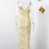 SHOPMOCHO Summer Flower Printed Women's Sexy Low-cut Dress Sleeveless Backless Slim Sling Dresses 2025 Beach Vacation Lady Vestidos