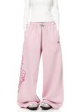 SHOPMOCHOY2K Women's Pink Wide Leg Sweatpants 2025 New Fashion Letter Print Drawstring Waist Casual Streetwear Trousers
