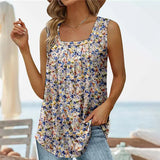 Shopmocho Plus Size Women's Bohemian Vest, Flower Print Sleeveless Square Neck Camisole, Suitable for Date Women's Summer Top