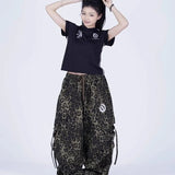 SHOPMOCHO Leopard Snake Print Ruching Cargo Pants Street Retro Loose Lazy Sporty Pants Jazz Hiphop Dance Casual Wide Leg Trousers