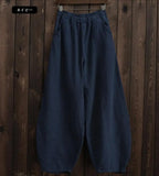 Shopmocho Cotton Linen Bloomers Wide Leg Pants Women Vintage Full Length Fashion Elegent Pants Solid Elasitic Waist Spring Autumn 5XL
