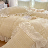 Shopmocho Pink Korean Princess Style Lace Ruffles Bedding Set Skin-friendly Seersucker Duvet Cover Set Fitted Sheet/Bed Sheet Pillowcases