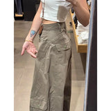Shopmocho High Waist Wide Leg Knife Edge Denim Jeans Women's Casual Loose Straight Workwear Trousers American Retro Style Long Pants