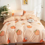 SHOPMOCHO 3pcs Soft Fruit Print Bedding Sets Kawaii Peach Strawberry Pillow Case Duvet Cover Queen and King Size Bedding Sets For Bedroom